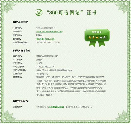 WithLove唯愛鑽飾網率先獲得360“可信網站”認證